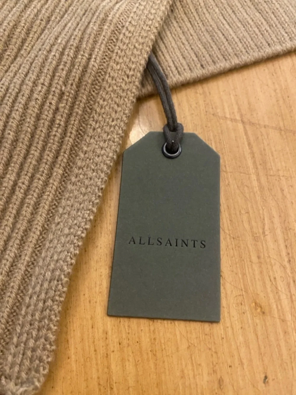All Saints Tan Ribbed Knit Scarf NEW with tags Unisex